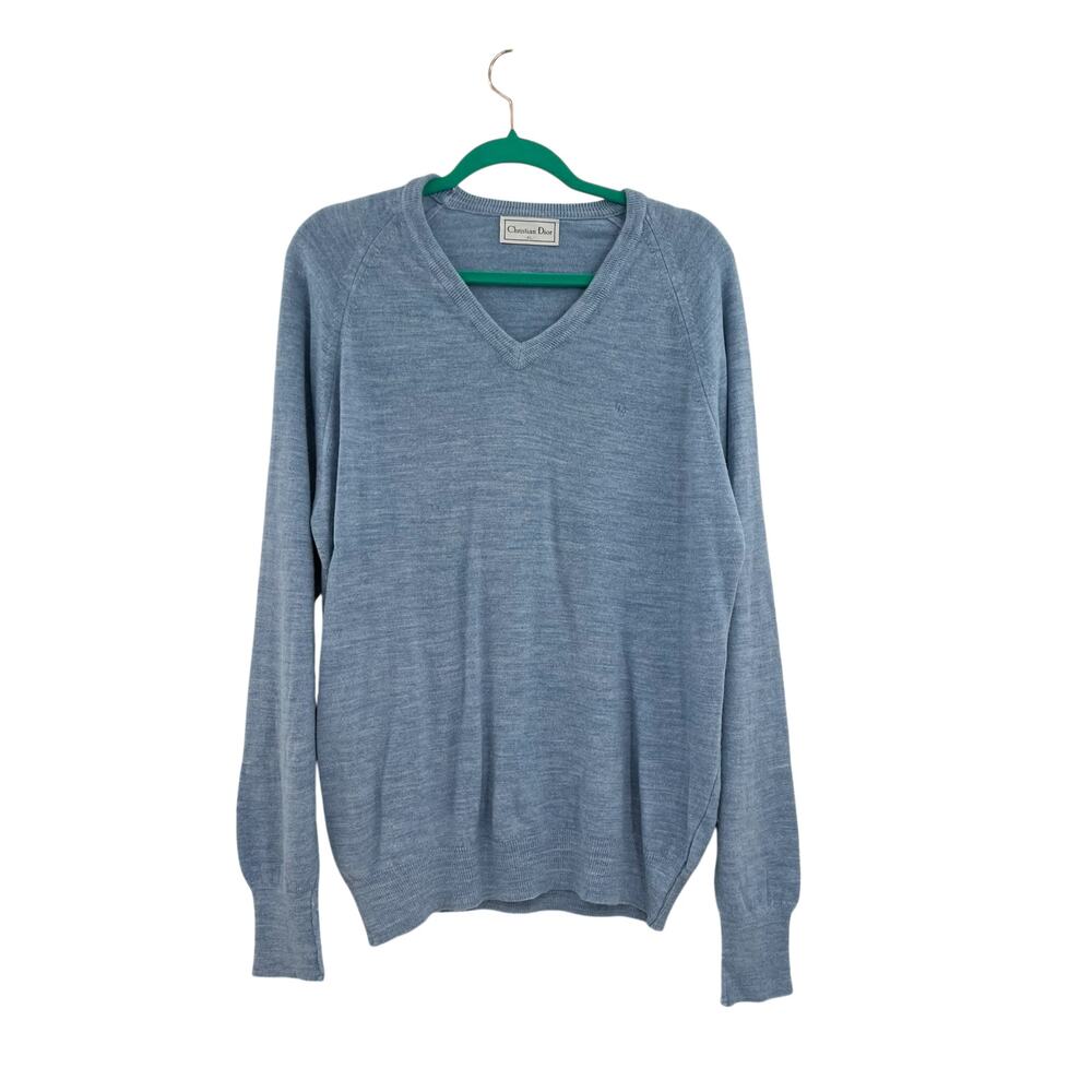 Vintage Christian Dior V Neck Sweater Blue Orlon Acrylic USA‎ Men’s XL